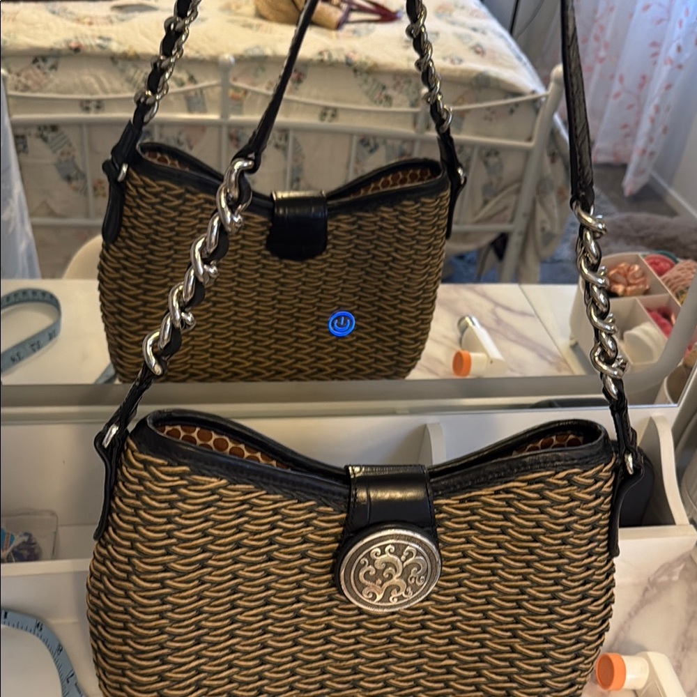 Brighton Black and Tan Shoulder Bag with Chain Straps - Picture 9 of 10